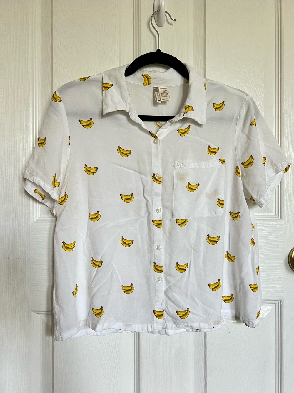 Women’s Boxy Button Down Banana Print Shirt Size Medium